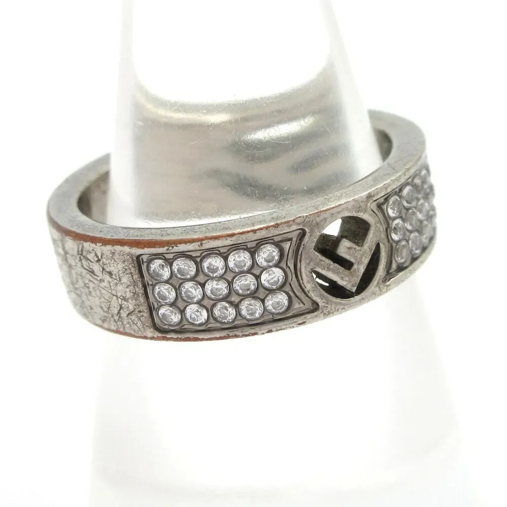 Fendi Ring Silver Clear Hardware Rhinestones